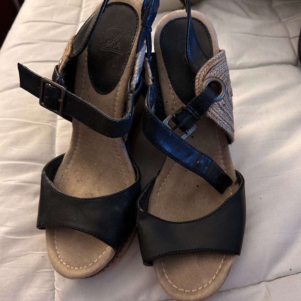 2 MIA Black and Tan Women's Sandals